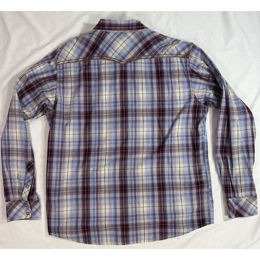 Ariat Retro Fit Pearl Snap Button Mens XL Purple Black Plaid Short Sleeve‎